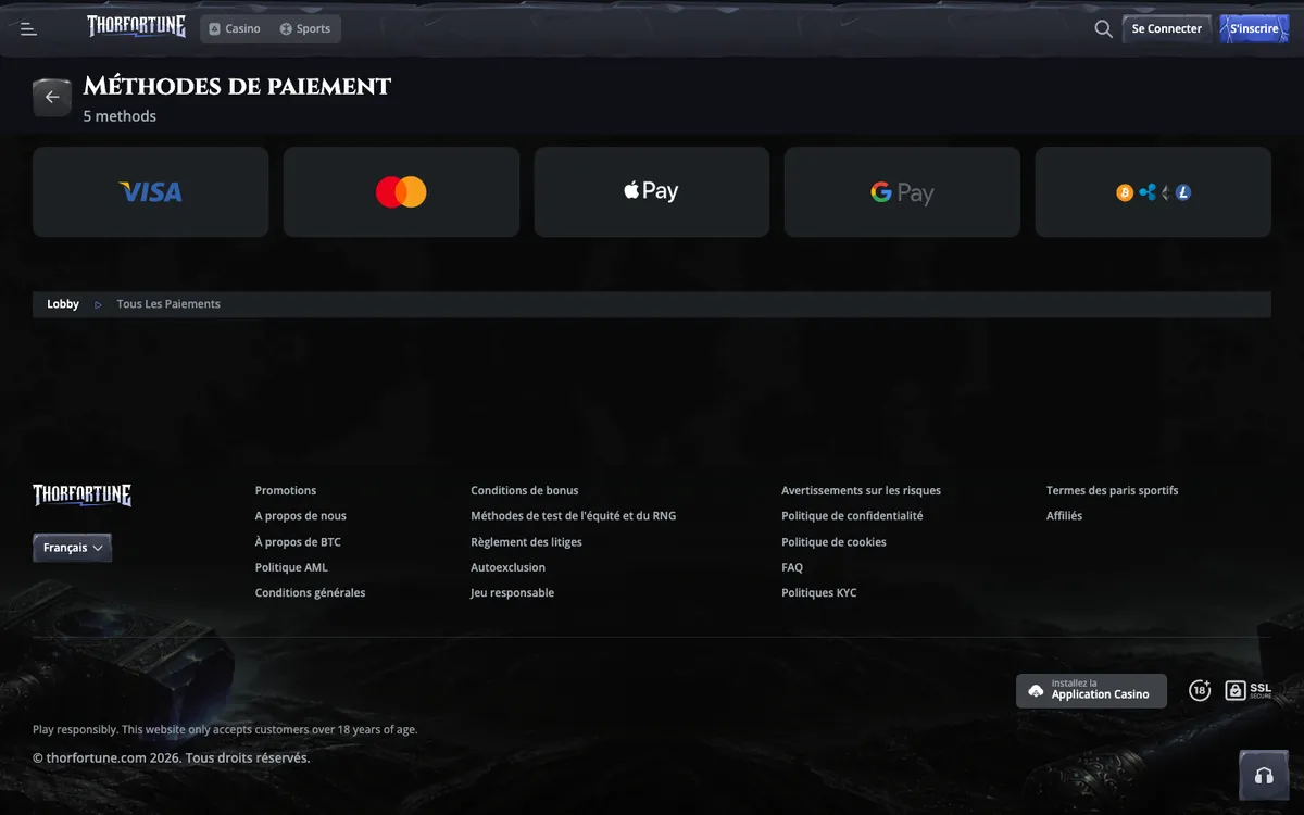 Page officielle des méthodes de paiement