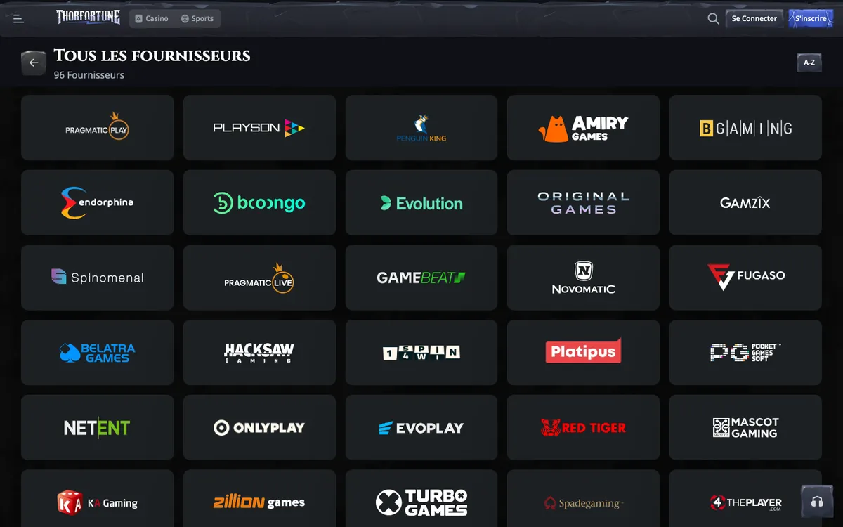 Catalogue officiel des fournisseurs de jeux